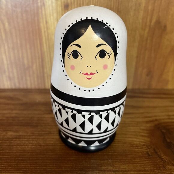 Matryoshka Russian Nesting Dolls, 3 Black And White Dolls - Picture 1 of 6